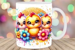 chicks colorful flowers mug wrap png