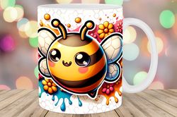 cute bee colorful mug wrap png