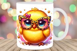 cute chick with leopard glasses mug wrap png