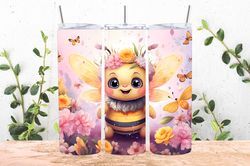 cute flower bee kids tumbler wrap png