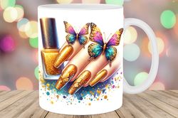 gold glitter nails butterflies mug wrap png