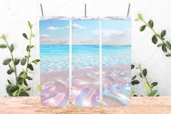 holographic beach ocean tumbler wrap png