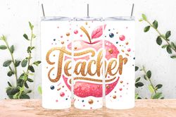 teacher glitter apple tumbler wrap png