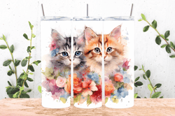 watercolor flower kittens tumbler wrap png