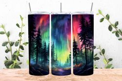 watercolor northern lights tumbler wrap png