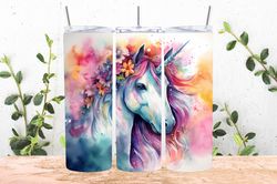 watercolor unicorn tumbler wrap png