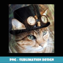 steampunk cat with clocks on a hat t shirt - instant sublimation digital download