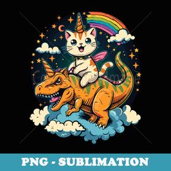 cat riding dinosaur kitten lover space galaxy - artistic sublimation digital file