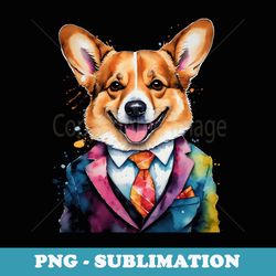 corgi suit dog colorful funny animal art print graphic - png transparent sublimation file