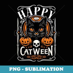 happy halloween catween pumpkin meoween cute cat halloween - retro png sublimation digital download