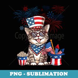 tabby cat watching fireworks usa flag 4th of july - instant sublimation digital download