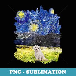 starry night impressionist - dog art coton de tulear