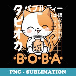 cat boba tea kawaii bubble tea cat anime neko calico cat - sublimation png file