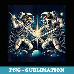 cool two tigers space fighting cartoon illustration graphic - retro png sublimation digital download