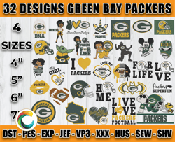 bundle 32 designs nfl green bay packers, nfl green bay packers logo embroidery, nfl embroidery files