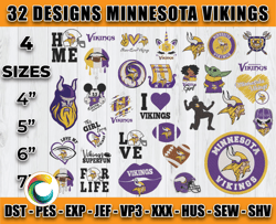 bundle 32 designs nfl minesota vikings embroidery, nfl minesota vikings logo embroidery, nfl embroidery files
