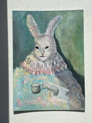 hare oil painting original art cute rabbit