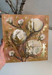 Cotton Acrylic Painting With Gold Leaf Original Art Interior Painting