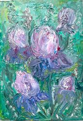 Oil Painting Abstraction Irises Flowers Original Art