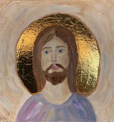 Jesus Oil Painting Icon Art Gold Leaf