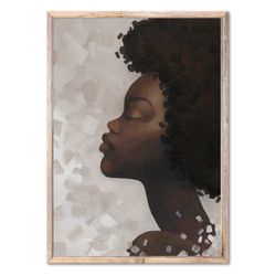 african american woman portrait art print afro girl oil painting black woman poster minimalist wall art by forestprint