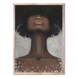 black woman portrait art print african american woman oil painting afro woman poster minimalist wall art by forestprint