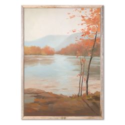 fall landscape art print autumn vermont oil painting sunrise lake poster foggy morning wall art by forestprint