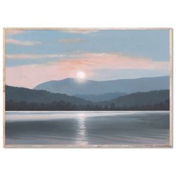 sunset lake art print champlain lake oil painting vermont landscape wall art mountain lake poster by forestprint