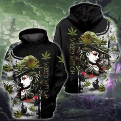 cannabis hoodie whitch design 3d full printed sizes s - 5xl ca101926