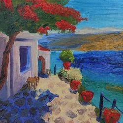 original oil painting on cardboard views of greece