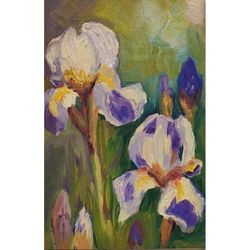 original oil painting on panel "irises"