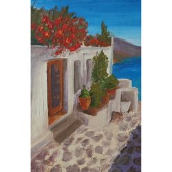 oil painting on cardboard the house in greece