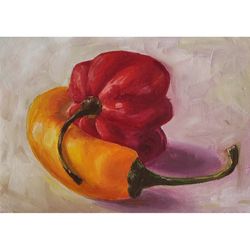 oil painting on cardboard peppers