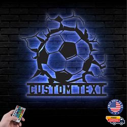 custom soccer ball metal sign, billiards metal led wall sign, wall decor, soccer player name metal led decor