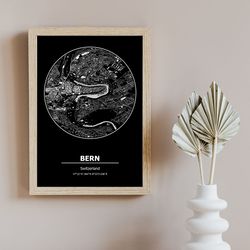 bern map, bern, switzerland, city map, home town map, bern print, wall art, map poster, minimalist map art, mapologist,