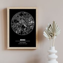 brno map, brno, czech republic, city map, home town map, brno print, wall art, map poster, minimalist map art, mapologis