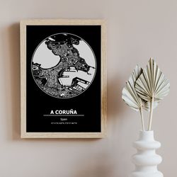 a coruna map print, a coruna map posters, map of a coruna, map of cities, a coruna spain, any city map,