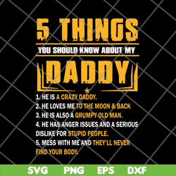 5 things you should know about my daddy fathers day svg, png, dxf, eps digital file ftd09062116