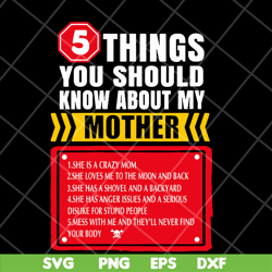 5 thing you should know funny loving unique mothers day svg, mother's day svg, eps, png, dxf digital file mtd23042103