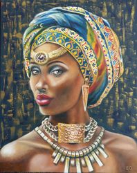 original oil painting portrait of an african girl