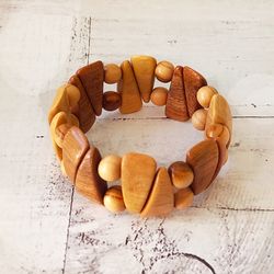 wooden juniper bracelet for women with elastic band jewelry beads & triangles boho