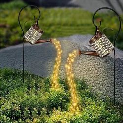 hollow wrought iron star shower lamp solar watering can fairy light