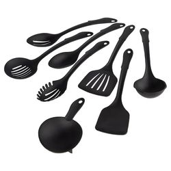 mainstays 8-piece nylon kitchen utensil set with connector ring, black plastic