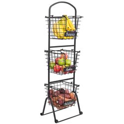3-tier metal wire market basket stand w chalk labels hanging kitchen storage bin