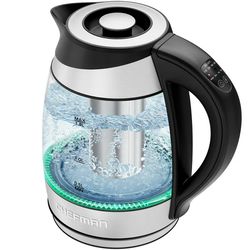 1.8l electric glass kettle w/ temperature control, removable tea infuser - stainless steel, new