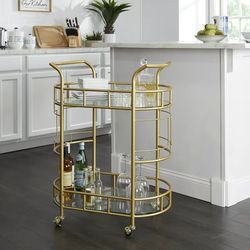 carrie rstocker fitzgerald bar cart with matte gold metal finish, 2-tiers