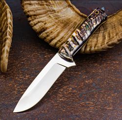 custom handmade hunting knife fixed blade d2 stainless steel guard with ram horn handle skinner camping outdoors hunting