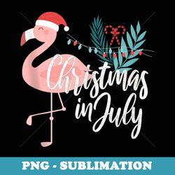 flamingo in santa hat christmas in july - png sublimation digital download