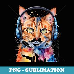 cat headphones colorful funny animal art print graphic - special edition sublimation png file