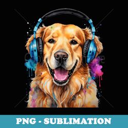 golden retriever headphones dog animal art print graphic - signature sublimation png file